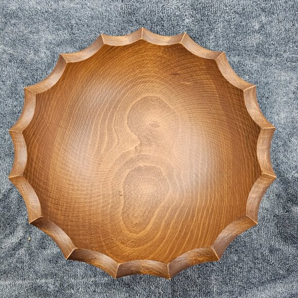 Vintage Woodcraftery wooden bowl set 1 large 7 small scalloped edges MCM - Picture 3 of 15